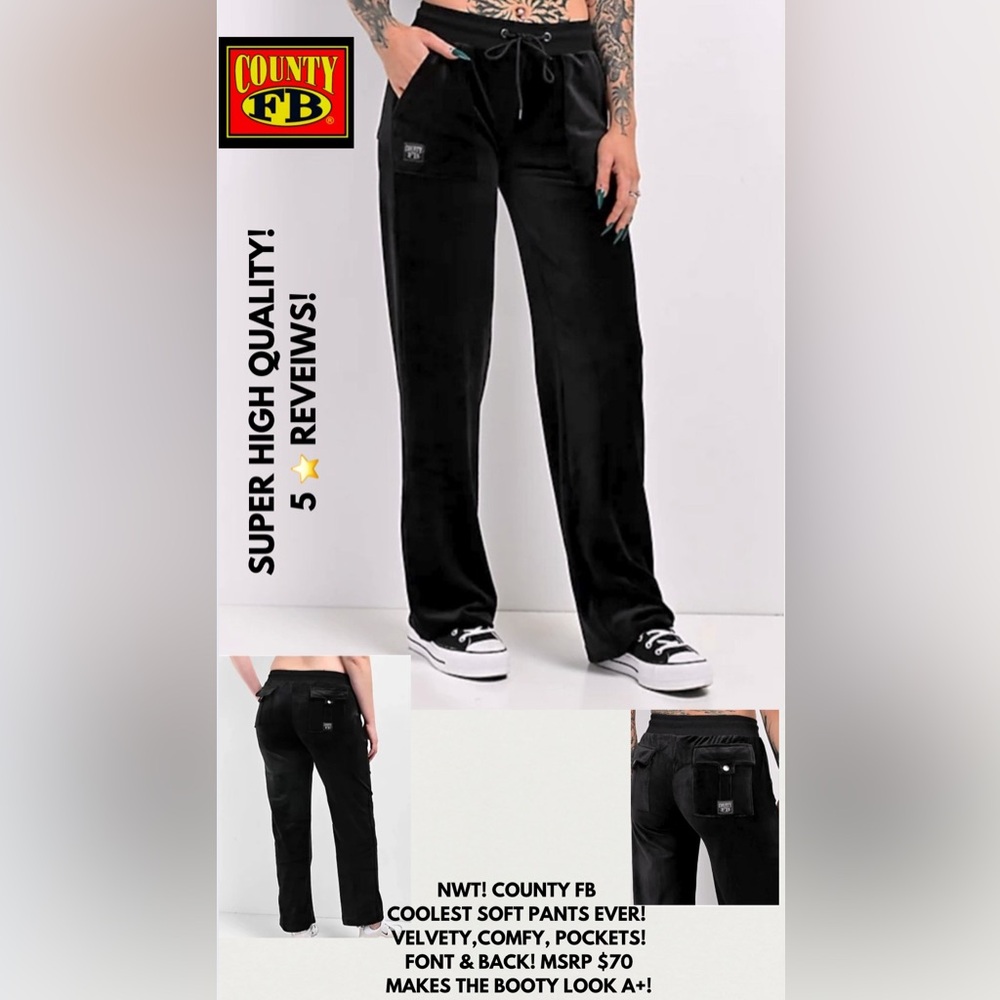 NWT! 5 ⭐️ VELOUR MID-RISE RELAXED FIT PANTS! BY COUNTY FB! SUPER HIGH QUALITY!